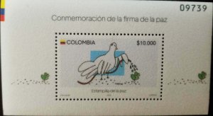 baja.RO) 2016 COLOMBIA,STAMP OF PEACE,OLIVE SMELL-ODOR-DOVE,FLOCKED PAPER