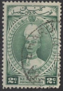 Malaya: Kelantan 30 (used) 2c Sultan Ismail, deep green (1937)