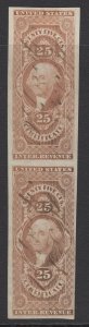 US Sc R44a, vertical pair, 1863 ms cancel (bot stamp crease)