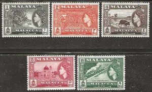 Malacca  Sc. 45-49  mint, all with no gum.  1957.  (M631)