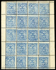 Colombia, Colombian States - Tolima #48, 1886 10c blue, block of twenty, neve...