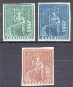 Barbados 1852 (1/2d)(1d)&(4d) Britannia SG 2,4&5 Scott 1,2&4 MLH Cat £320($422)