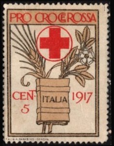 1917 Italy WW I Charity Poster Stamp 5 Centesimo Red Cross Unused