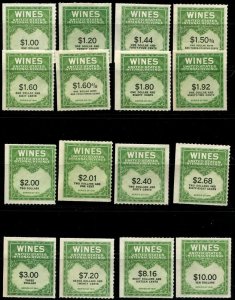 USA SC#RE108//RE203 Cordials, Wines, 57 issues all MNH