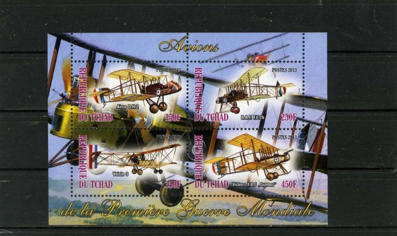 CHAD 2013 HISTORY OF AVIATION SHEET OF 4 STAMS MNH