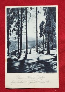 WW2 WWII German Deutsches Third Reich New Years postcard w Adolf Hitler stamp