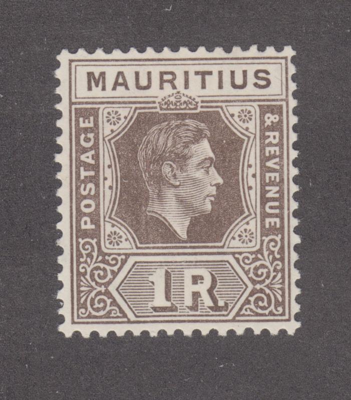 Mauritius Sc 219 MLH. 1938 1r brown black KGVI, F-VF