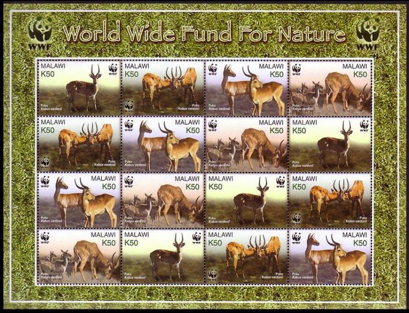 Malawi WWF Puku Sheetlet of 4 sets SG#1013-1016 SC#714 a-d MI#721-724