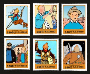 Stamps. The Adventures of Tintin, Congo 2022 year , 6 stamps perforated