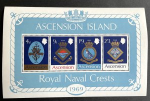 Ascension: 1972, Royal Naval Crests, (series 1) Miniature Sheet, MNH