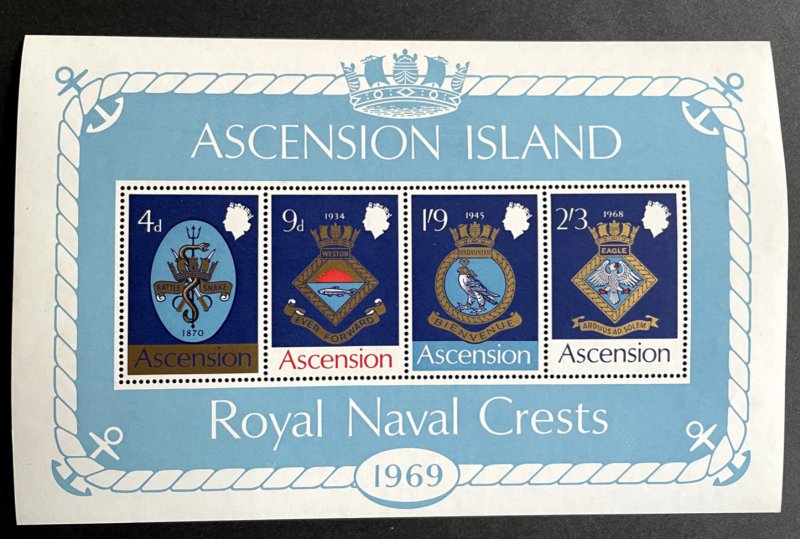 Ascension: 1972, Royal Naval Crests, (series 1) Miniature Sheet, MNH