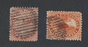 2x Canada Older Used Stamps #14 - 1c F+ #15 - 5c Beaver F/VF GuideValue= $85.00