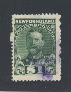 Newfoundland Inland Revenue Stamp 1910 George V #NFR 25 -$1.00 No Imprint