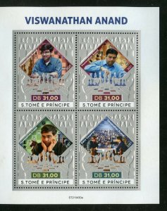 SAO TOME 2021 VISWANATHAN ANAND  CHESS MASTER SILVER FOIL SHEET MINT NH