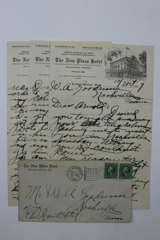 US Sc# 498 Excelsior Springs MO 1917 Flag Cancel New Plaza Hotel Letterhead