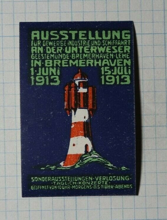 Exhibit Commercial Ships 1913 Bremerhaven DE Lighthouse Expo Poster Stamp Ads