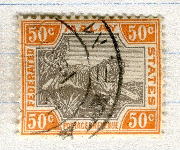 MALAYA STRAITS SETTLEMENTS;   FED STATES 1922 Tiger issue used 50c. value, 