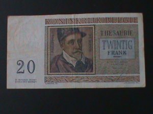 ​BELGIUM-1956 BELGIUM TREASURE-20-FRANCS-LT..CIRULATED NOTE-VF-68 YEARS OLD