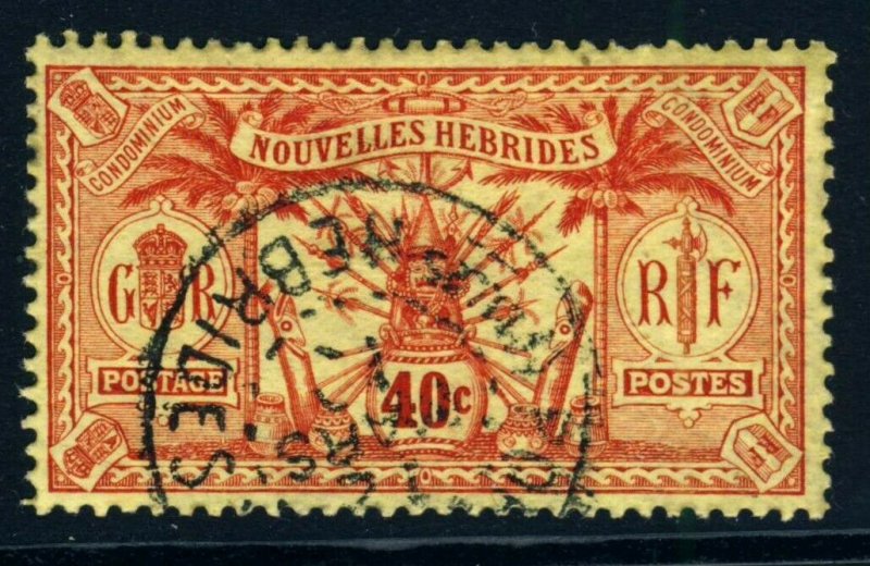 NEW HEBRIDES 1925 French Currency 40c. Red on Yellow Paper No Wmk SG F47 VFU