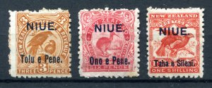 Niue 1903. Set of 3 - 3d, 6d, 1s bright red. Mint Hinged. SG13,14,16.