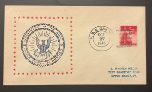 Naval Cover Military Event - USS OAK HILL LSD-7 US Navy October 27 1946 Cachet