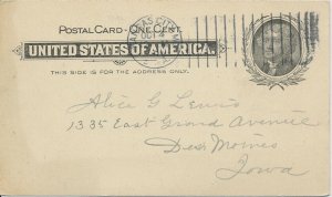 #UX14 Kansas City Missouri Barr Fyke Machine cancel 1899 on Postal card 