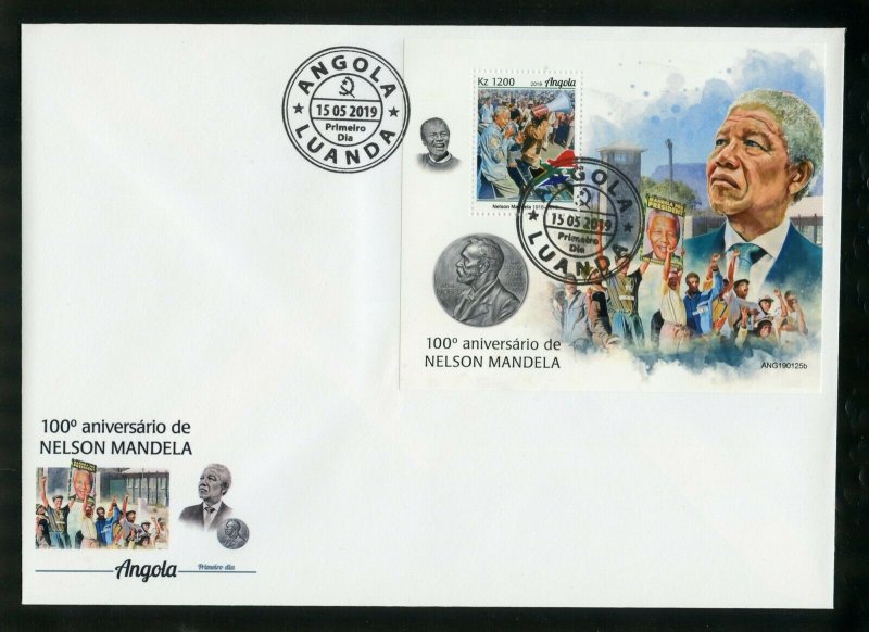 ANGOLA 2019 100th BIRTH OF NELSON MANDELA SOUVENIR SHEET FIRST DAY COVER 