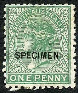 South Australia SG154s 1d blue-green opt SPECIMEN (part gum) 