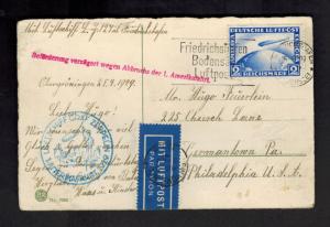 1929 Germany Graf Zeppelin Postcard Cover Delayed USA Flight