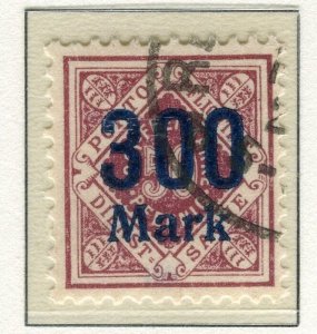 WURTTEMBERG; 1921 early Numeral surcharged issue fine used 300M. value