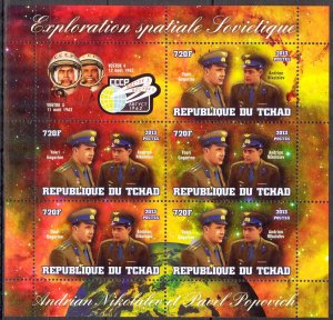 Chad 2013 Space Vostok3-4 (3) sheet of 5 MNH