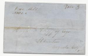 VA US STAMPLESS COVER Rose Mills Nov 26, 1855 DPO #3