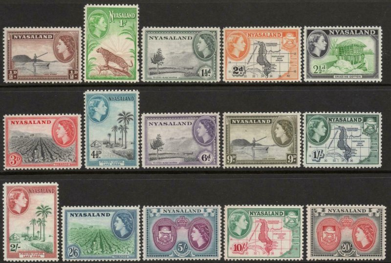 NYASALAND-1953-54 Set to 20/- Sg 173-187 UNMOUNTED MINT V37888