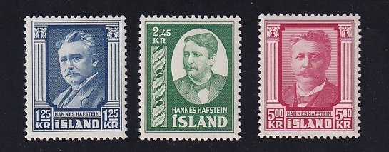 Iceland    #284-286   MNH   1954  Hafstein