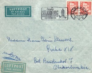 1949 SILKEBORG DENMARK INTERNATIONAL AIRMAIL TO CZECHOSOLOVAKIA PAIR FRANKING