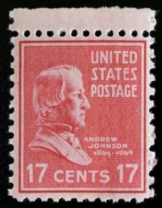 1938 17c Andrew Johnson, 17th U.S. President Scott 822 Mint F/VF NH