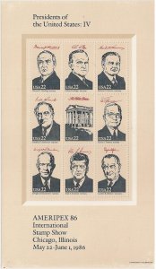 US 2219 Ameripex'86 Presidents 22c sheet 9 MNH 1986