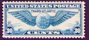 US Air Mail C24 30c 1939 Winged Globe Full Gum Never Hinged