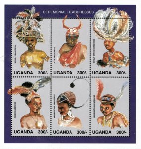 Uganda 1996 - CEREMONIAL HEADDRESSES - Sheet of 6 (Scott #1465) - MNH