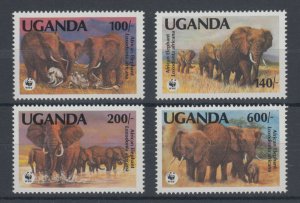 Uganda Sc 948-951 MNH. 1991 WWF issue cplt, endangered elephants, VF