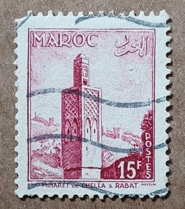 French Morocco #320 15fr Minaret of Chella at Rabat USED (1955)