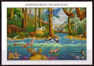 Nicaragua, Scott cat. 2041 a-p. Dinosaurs sheet. ^