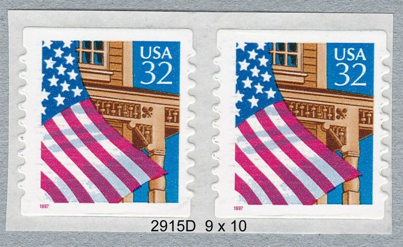 Pair 32c Flag SA ((97)) 9 x 10 Die CUts US 2915D Spaces F-VF, MNH