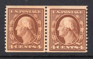 USA 1909 4¢ Coil Pair Perf 12, DLwmk, 25mm - OG MLH - SC# 354   (ref# 204111)