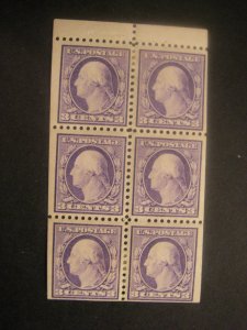 Scott 501b, 3c Washington, pane of 6 with tab, MLH Early Booklet, CV $75