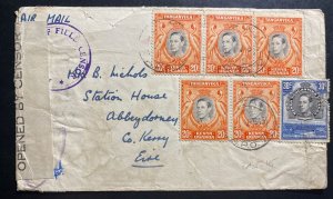 1945 Tanganyika Army Post Office Censored Airmail Cover to Kerry Ireland 