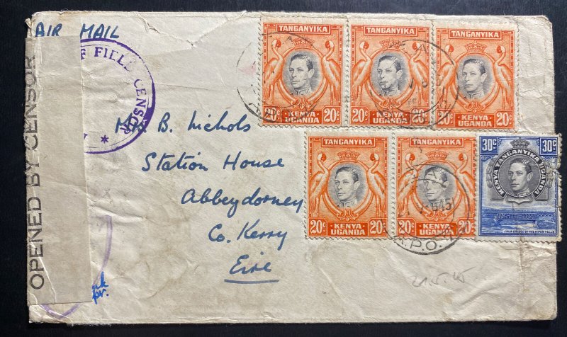 1945 Tanganyika Army Post Office Censored Airmail Cover to Kerry Ireland 