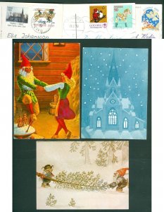 Sweden. 3 Christmas Card. 1978-1983-1988. Santa, Dancing,Tree,Church.