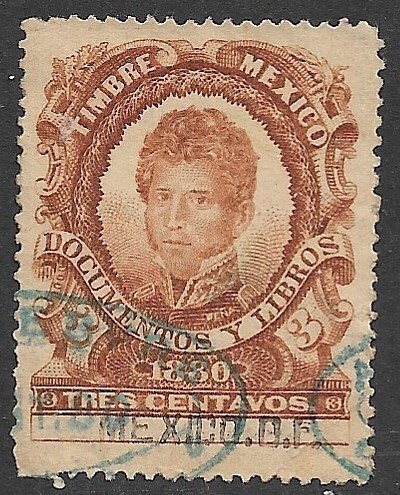 MEXICO REVENUES 1880 3c Brown DOCUMENTARY TAX D.F. MEXICO Control Used DO58