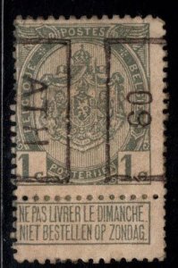 Belgium Scott 82 Used stamp with tab and an envelope adhesion on back.